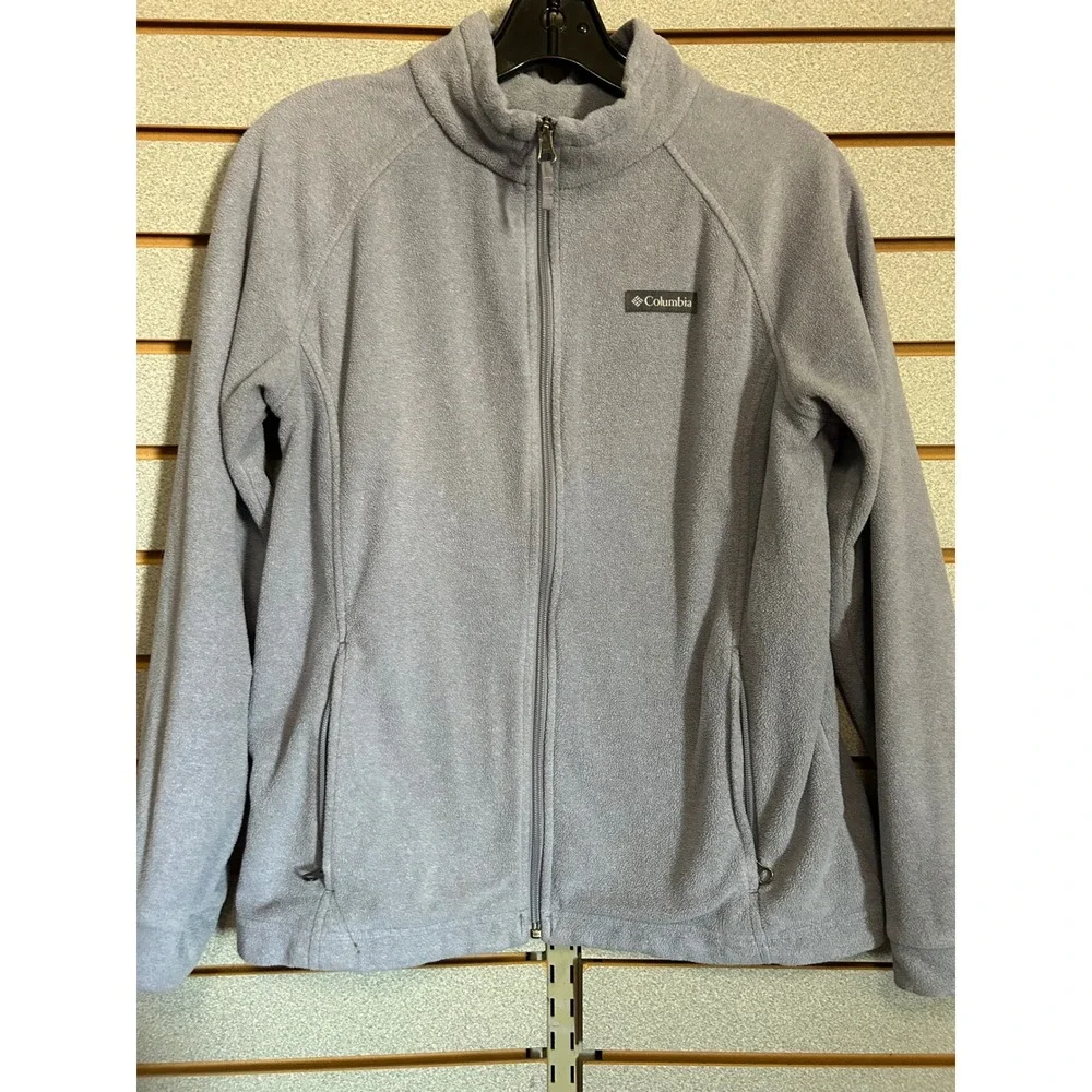 Columbia Kids XL 18/20 Blue Gray Full Zip Fleece Jacket Mock Neck Outdoor Warm